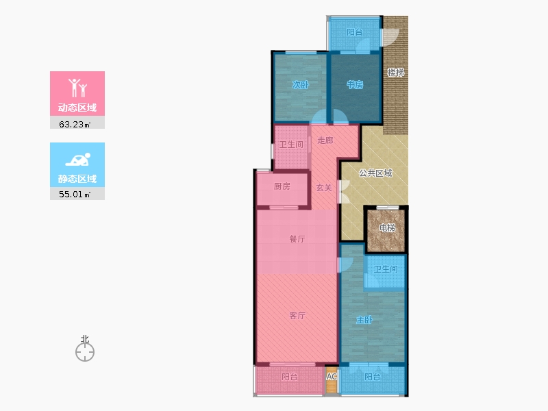帝王國(guó)際3室2廳2衛(wèi)1廚136.00㎡動(dòng)靜分區(qū)圖
