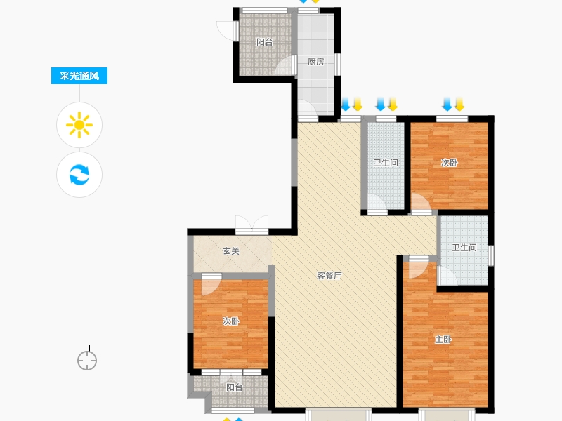 帝王國(guó)際3室2廳2衛(wèi)1廚163.00㎡采光通風(fēng)圖