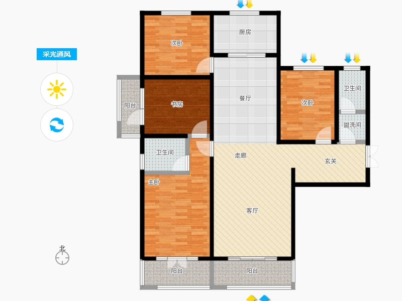 帝王國際4室2廳2衛(wèi)1廚163.00㎡采光通風(fēng)圖