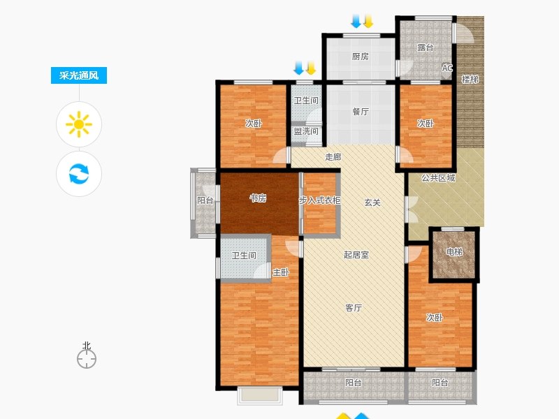 帝王國際4室2廳2衛(wèi)1廚204.00㎡采光通風(fēng)圖