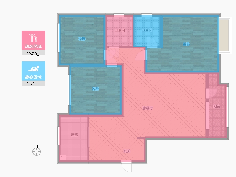 天下錦程花苑3室2廳2衛(wèi)1廚137.00㎡動(dòng)靜分區(qū)圖