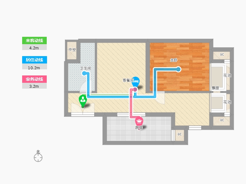 盛世御城1室1廳1衛(wèi)1廚64.00㎡動靜線圖