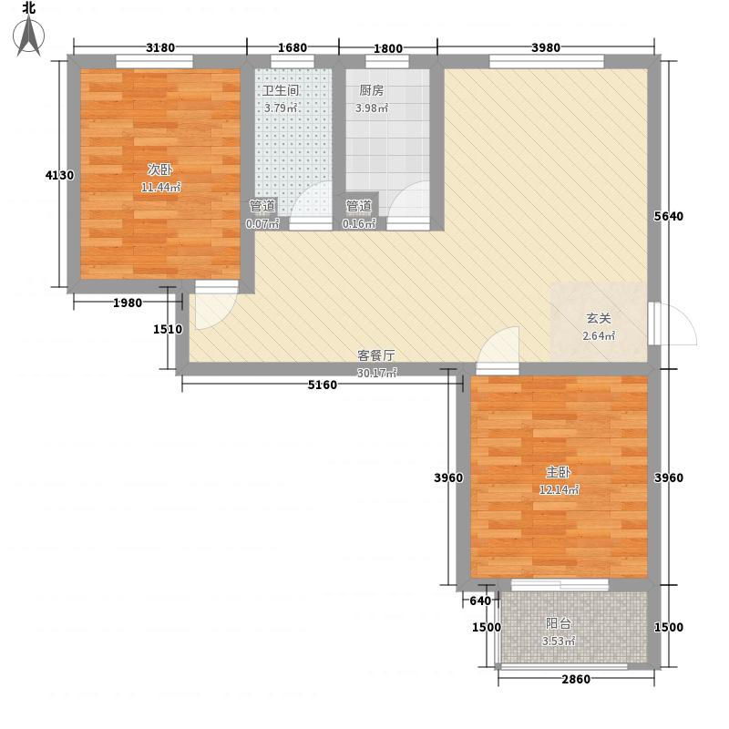 雨荷水岸2室1廳1衛(wèi)1廚65㎡戶(hù)型圖