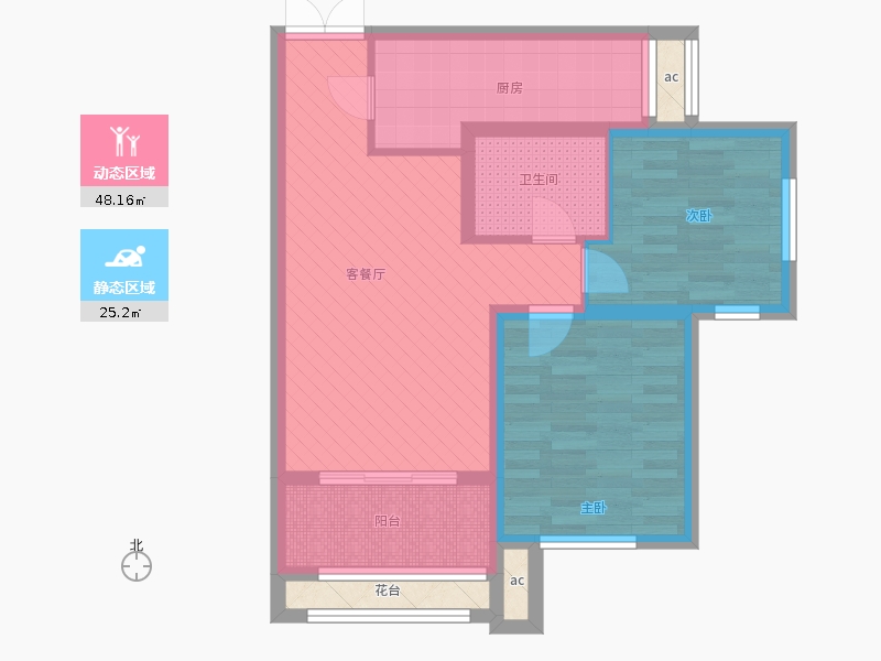 盛世御城2室1廳1衛(wèi)1廚67.17㎡動靜分區(qū)圖