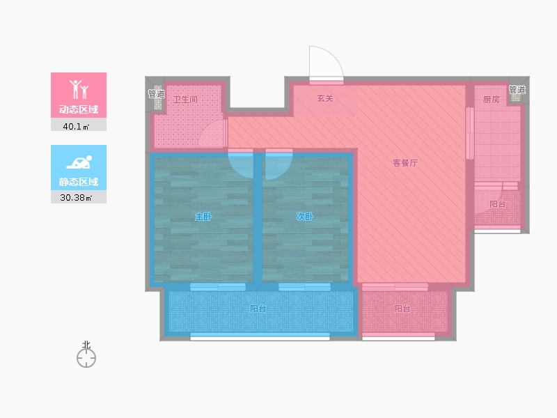 長久中心公園9號2室1廳1衛(wèi)1廚89㎡動靜分區(qū)圖