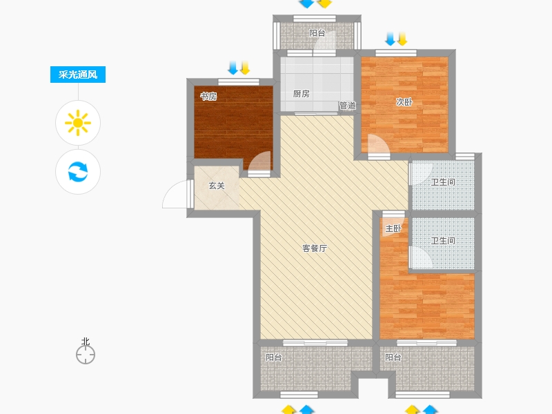 長久中心公園9號3室1廳2衛(wèi)1廚126㎡采光通風(fēng)圖