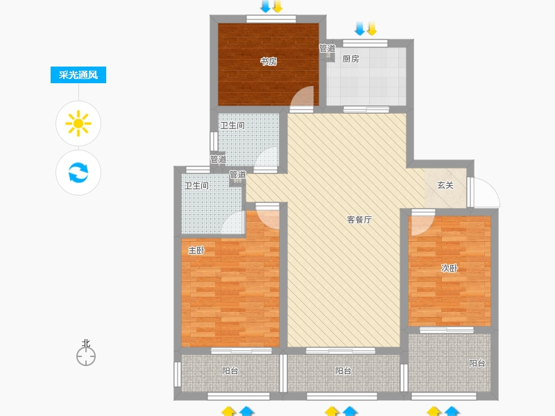長(zhǎng)久中心公園9號(hào)3室1廳2衛(wèi)1廚135㎡采光通風(fēng)圖
