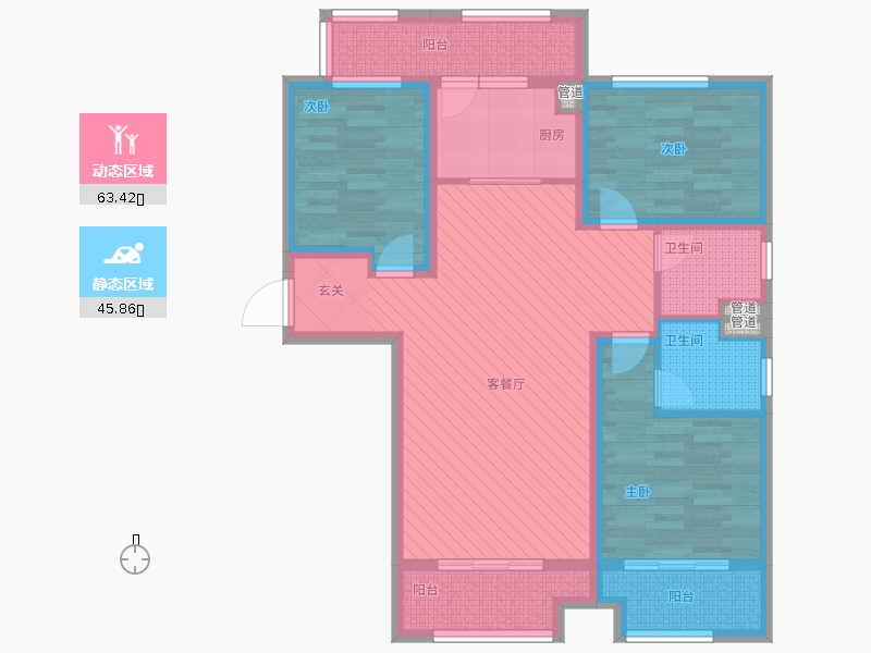 長(zhǎng)久中心公園9號(hào)3室1廳2衛(wèi)1廚138㎡動(dòng)靜分區(qū)圖