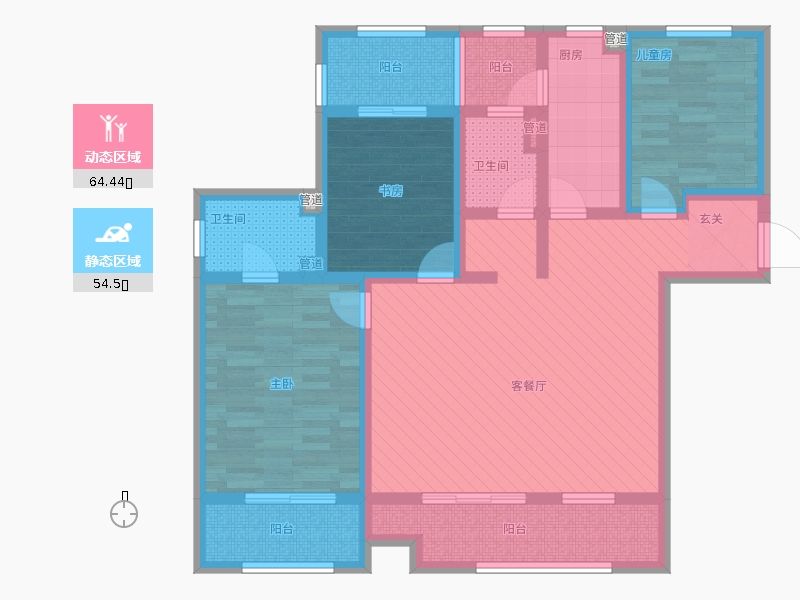 長(zhǎng)久中心公園9號(hào)3室1廳2衛(wèi)1廚149㎡動(dòng)靜分區(qū)圖
