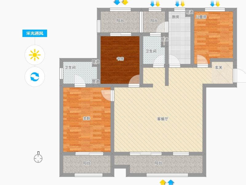長(zhǎng)久中心公園9號(hào)3室1廳2衛(wèi)1廚149㎡采光通風(fēng)圖