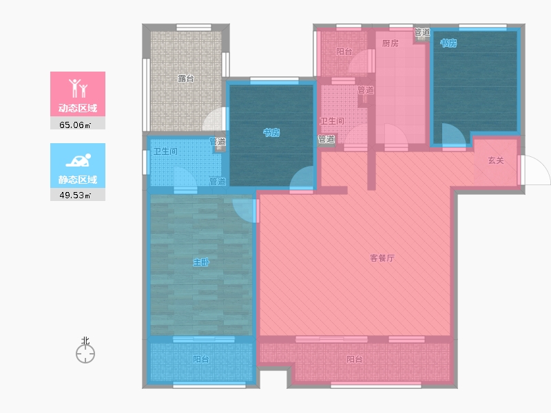 長久中心公園9號3室1廳2衛(wèi)1廚156㎡動(dòng)靜分區(qū)圖