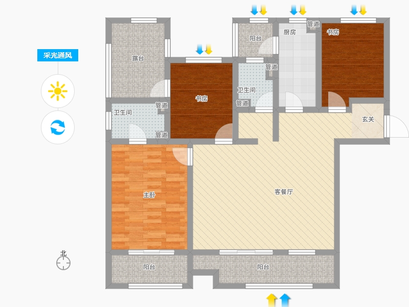 長久中心公園9號3室1廳2衛(wèi)1廚156㎡采光通風(fēng)圖