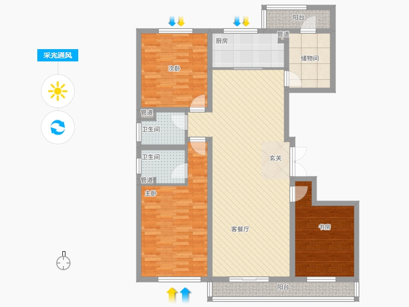 長久中心公園9號3室1廳2衛(wèi)1廚162㎡采光通風(fēng)圖