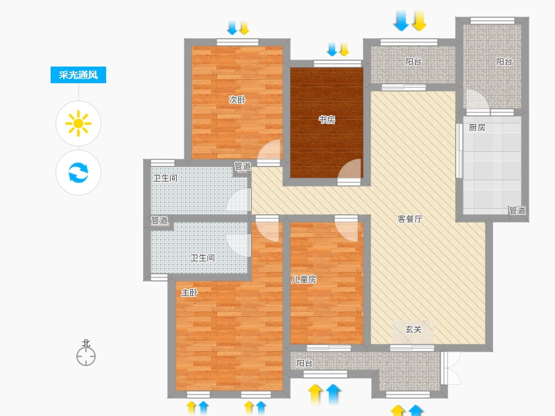 長久中心公園9號4室1廳2衛(wèi)1廚164㎡采光通風(fēng)圖