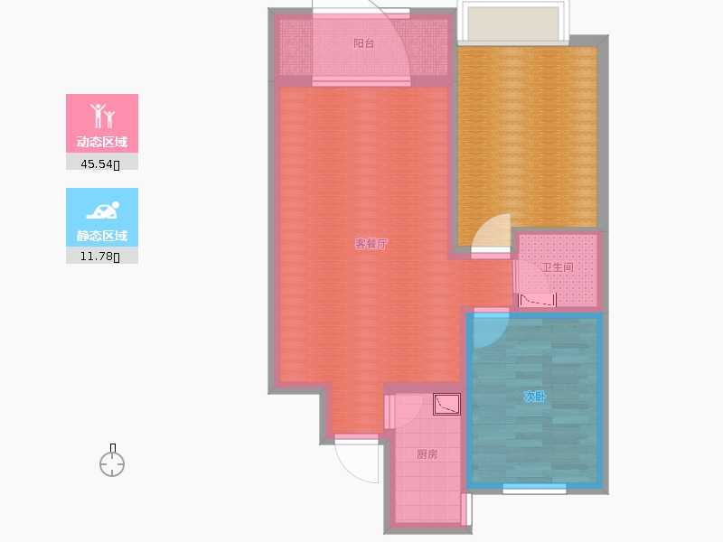 潤德天悅城1室2廳1衛(wèi)1廚78㎡動靜分區(qū)圖