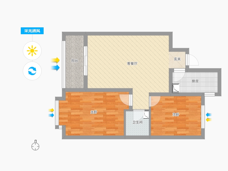 潤德天悅城2室2廳1衛(wèi)1廚85㎡采光通風(fēng)圖