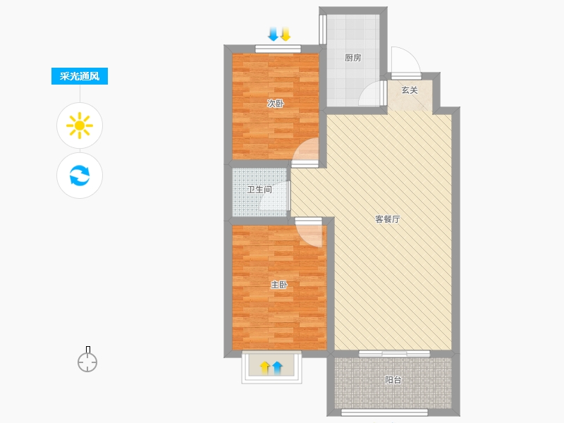 潤(rùn)德天悅城2室2廳1衛(wèi)1廚89㎡采光通風(fēng)圖