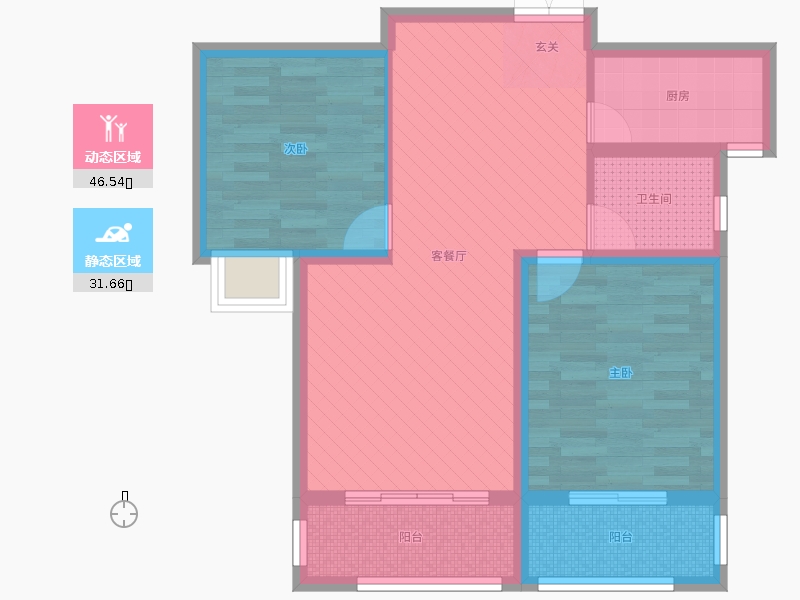 天悅城2室2廳1衛(wèi)1廚93㎡動靜分區(qū)圖