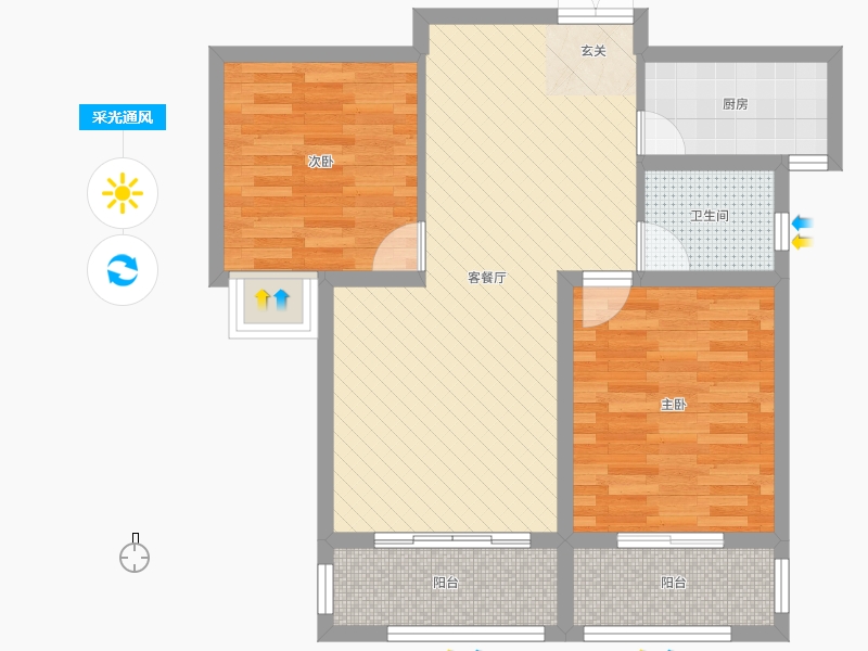 天悅城2室2廳1衛(wèi)1廚93㎡采光通風圖