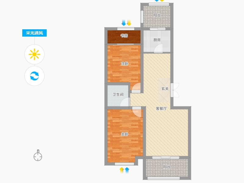 潤德天悅城3室2廳1衛(wèi)1廚94㎡采光通風圖