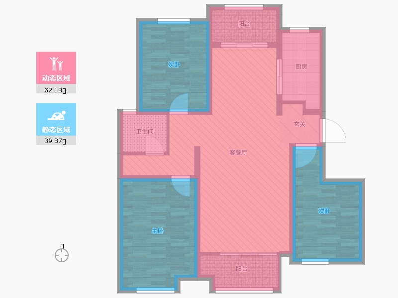 潤(rùn)德天悅城3室2廳1衛(wèi)1廚119㎡動(dòng)靜分區(qū)圖