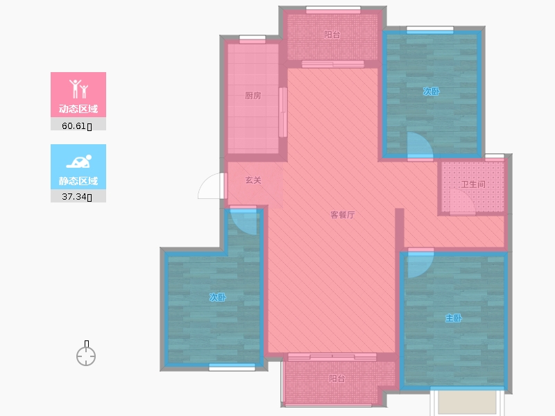 潤德天悅城3室2廳1衛(wèi)1廚119㎡動靜分區(qū)圖