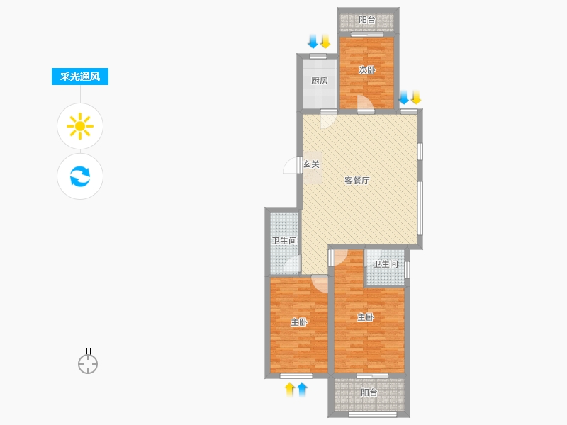 潤德天悅城3室2廳2衛(wèi)1廚130㎡采光通風圖