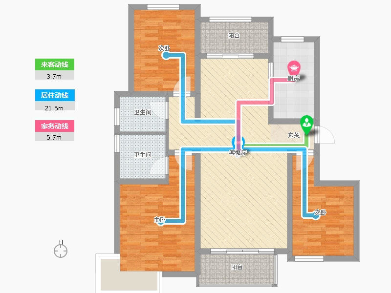 潤德天悅城3室2廳2衛(wèi)1廚131㎡動(dòng)靜線圖