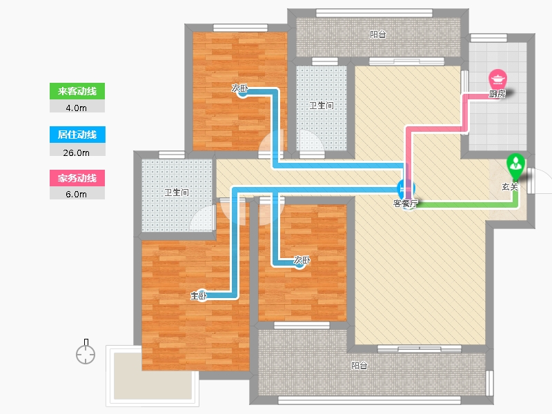 潤德天悅城3室2廳2衛(wèi)1廚137㎡動靜線圖