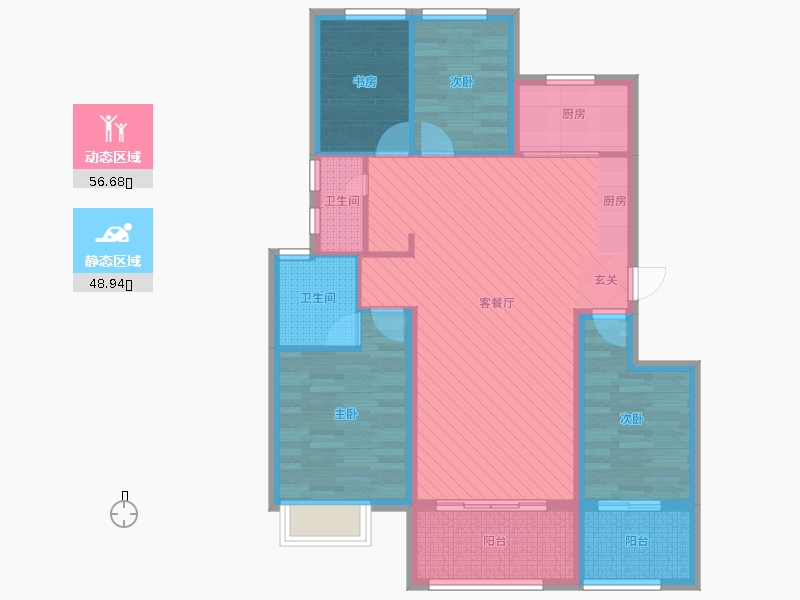 潤德天悅城4室2廳2衛(wèi)1廚138㎡動(dòng)靜分區(qū)圖