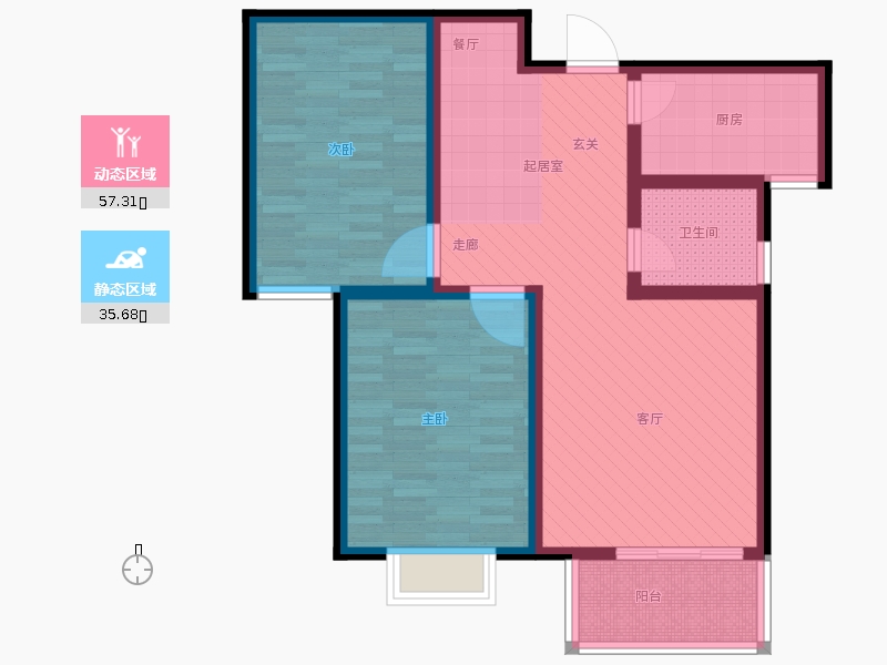 卓升尚郡2室2廳1衛(wèi)1廚93㎡動靜分區(qū)圖