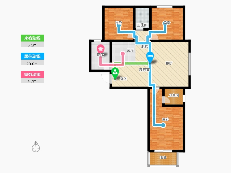 卓升尚郡3室2廳2衛(wèi)1廚124㎡動(dòng)線圖