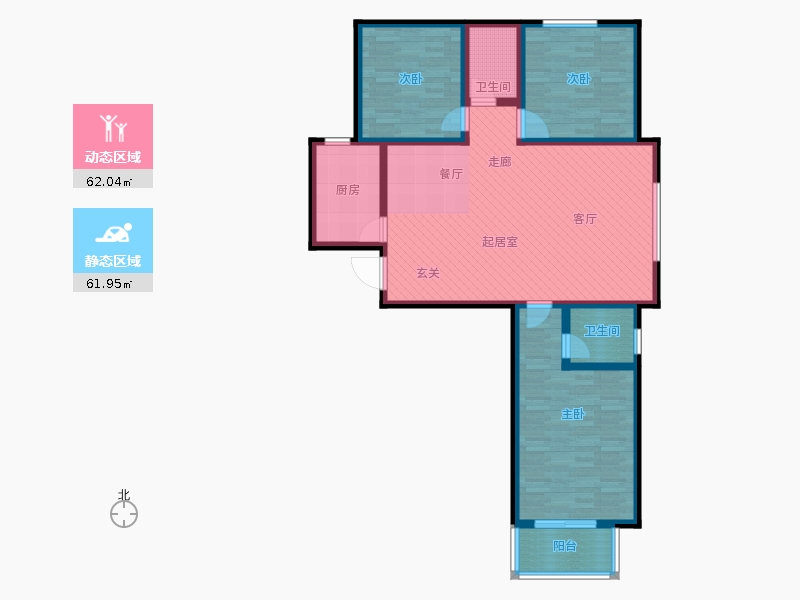 卓升尚郡3室2廳2衛(wèi)1廚124㎡動(dòng)靜分區(qū)圖