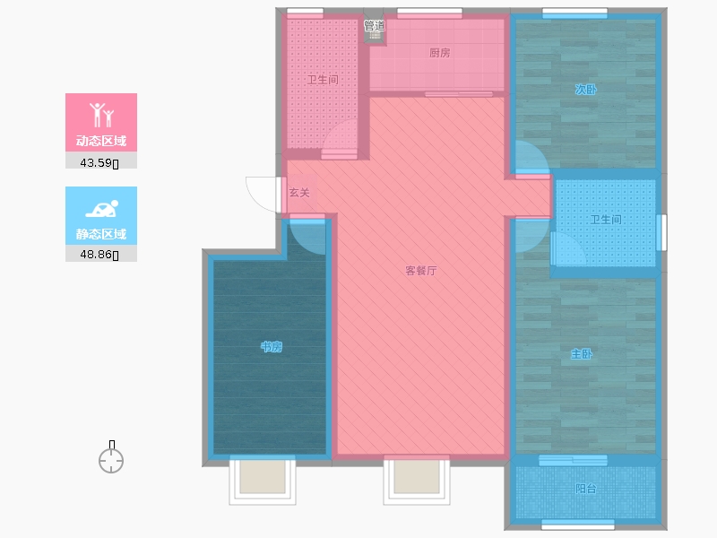 中山尚城3室2廳2衛(wèi)1廚124㎡動靜分區(qū)圖