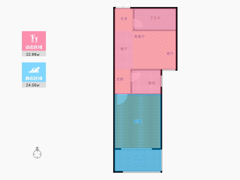 鑫界9號院1室1廳1衛(wèi)1廚71㎡動靜分區(qū)圖