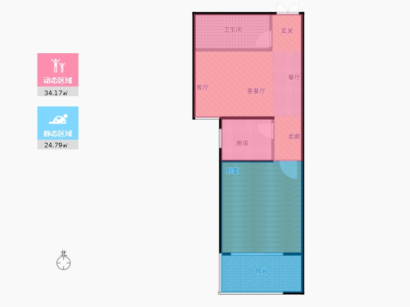鑫界9號(hào)院1室1廳1衛(wèi)1廚74㎡動(dòng)靜分區(qū)圖