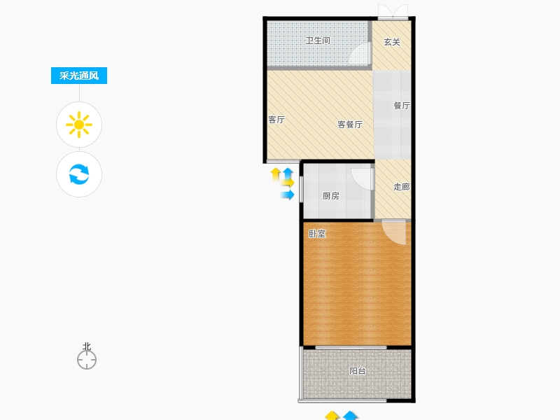 鑫界9號(hào)院1室1廳1衛(wèi)1廚74㎡采光通風(fēng)圖