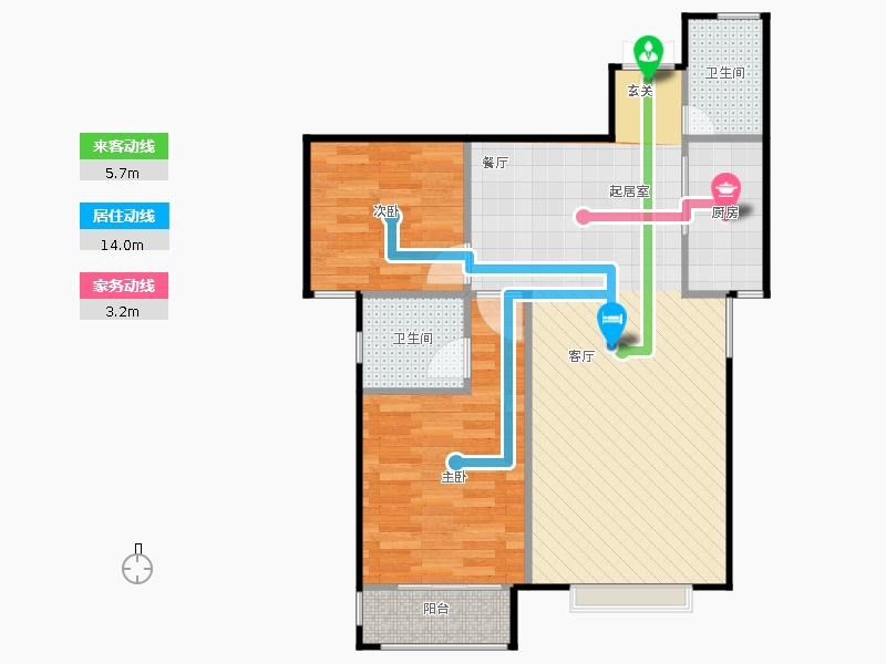 鑫界9號(hào)院2室1廳2衛(wèi)1廚95㎡動(dòng)線圖