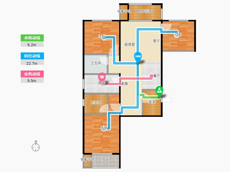 鑫界9號院3室1廳2衛(wèi)1廚101㎡動線圖