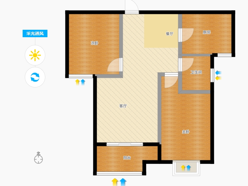 百島綠城2室2廳1衛(wèi)1廚88㎡采光通風(fēng)圖