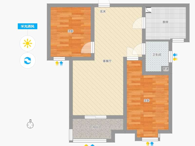 百島綠城2室2廳1衛(wèi)1廚90㎡采光通風(fēng)圖
