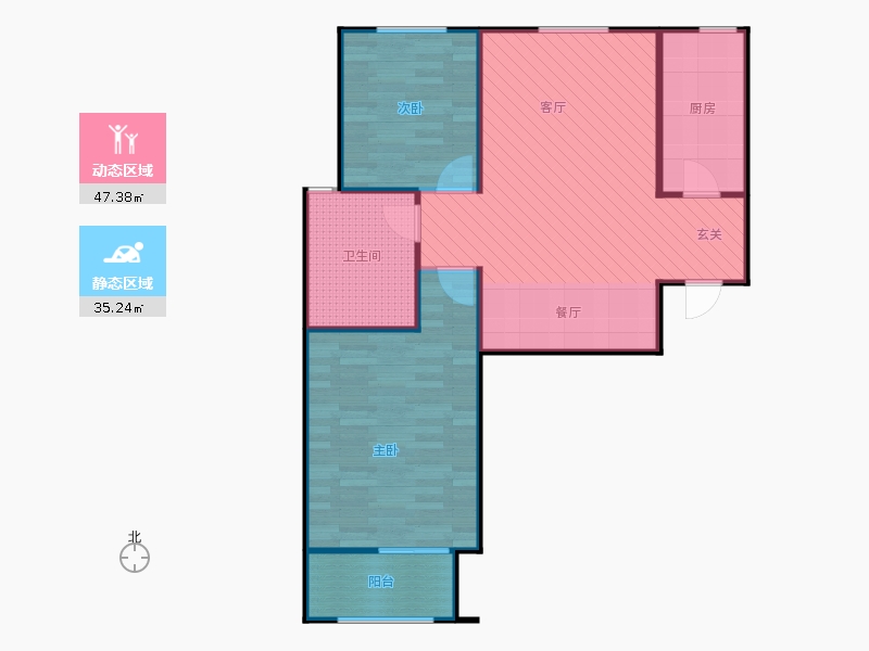 百島綠城2室2廳1衛(wèi)0廚103㎡動靜分區(qū)圖