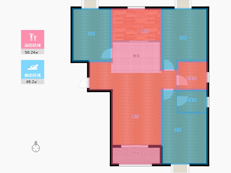 百島綠城3室2廳2衛(wèi)1廚135㎡動靜分區(qū)圖