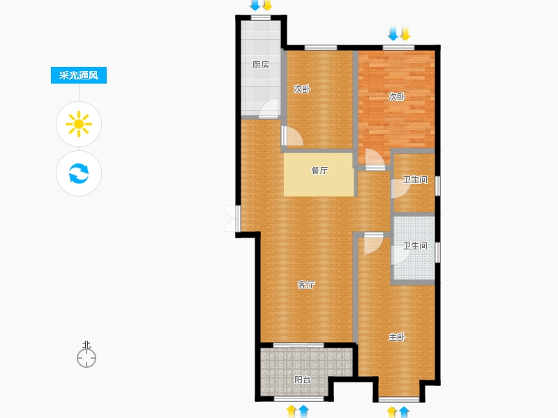 百島綠城3室2廳2衛(wèi)1廚136㎡采光通風(fēng)圖