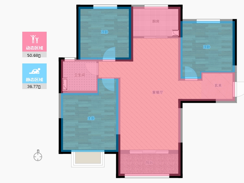 保利西悅春天3室2廳1衛(wèi)1廚109㎡動靜分區(qū)圖