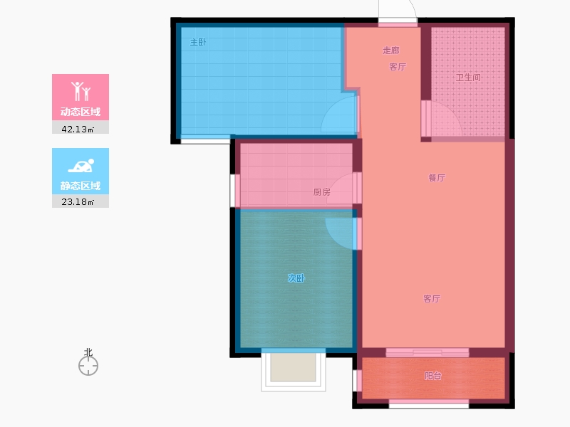 明瀚花香城2室1廳1衛(wèi)1廚81㎡動靜分區(qū)圖