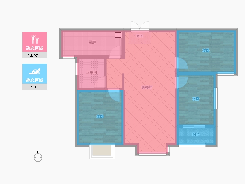 明瀚花香城3室2廳1衛(wèi)1廚112㎡動靜分區(qū)圖