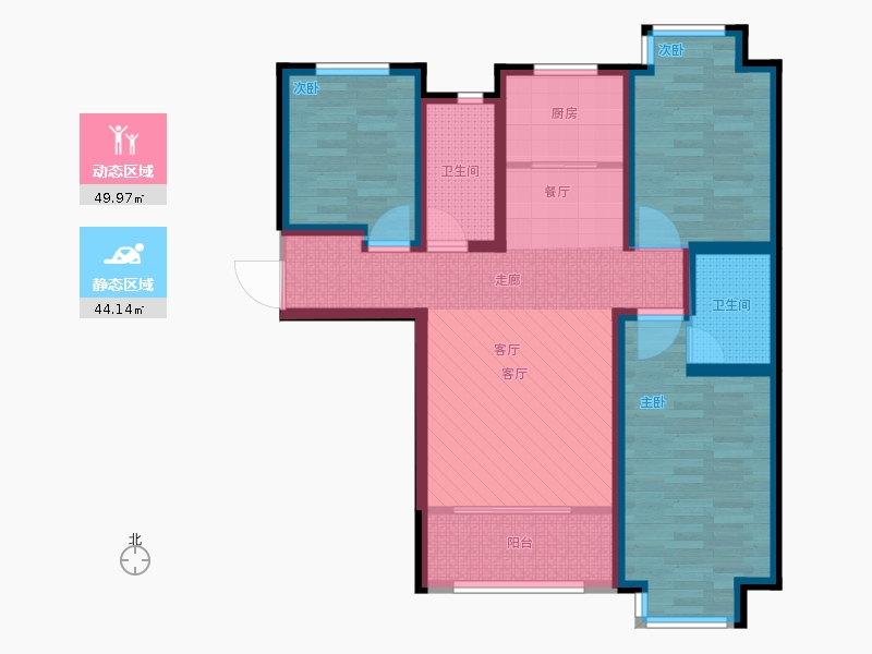 明瀚花香城3室1廳2衛(wèi)1廚117㎡動靜分區(qū)圖