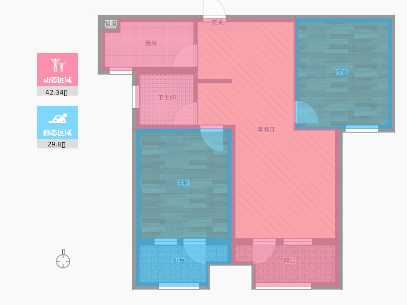 天下錦程花苑2室2廳1衛(wèi)1廚96㎡動靜分區(qū)圖