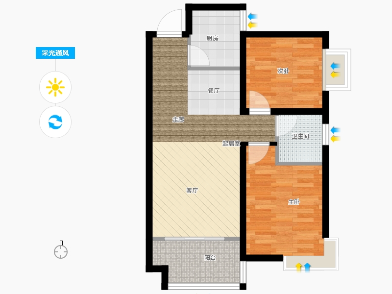 同祥城2室2廳1衛(wèi)1廚80㎡采光通風圖